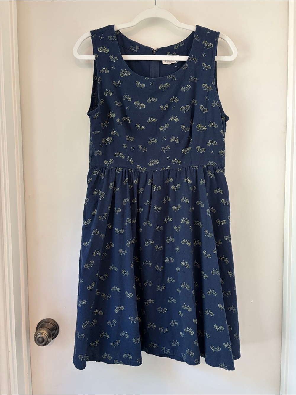 Mata Traders Navy Dress with Light Blue Bicycle Print